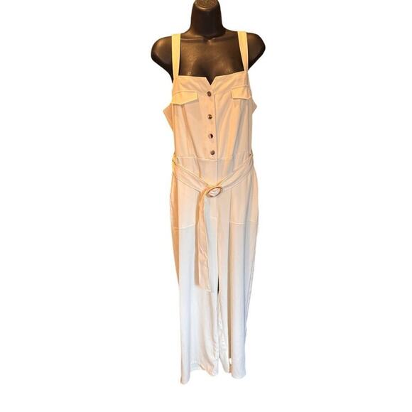 Zara Womens Cream Sleeveless Jumpsuit With Belt & Button Detail Size L - Picture 2 of 16